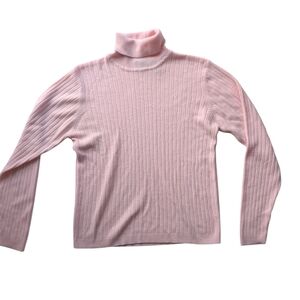 Y2K Laura Scott pastel pink ribbed turtleneck sweater soft preppy classic Medium